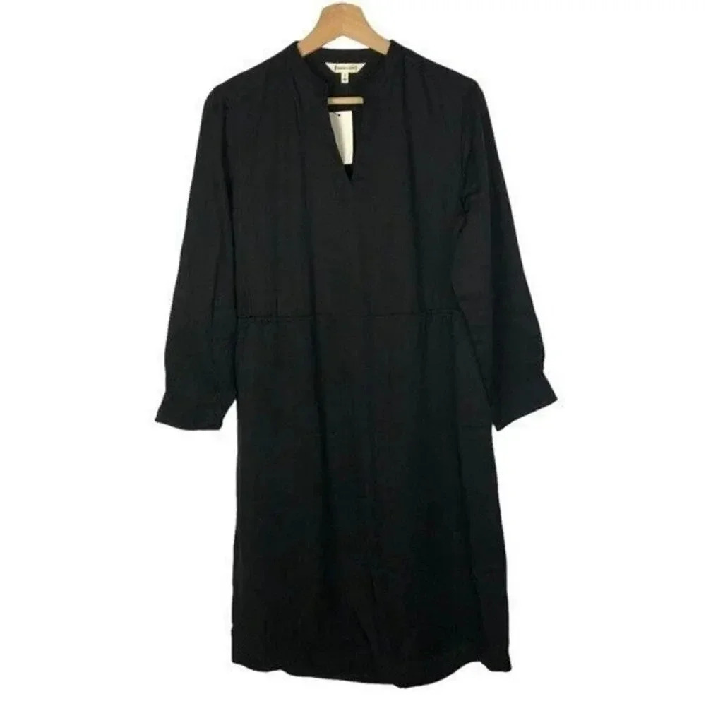 Bridge & Burn Black Split Neck Long Sleeve Midi Dress S